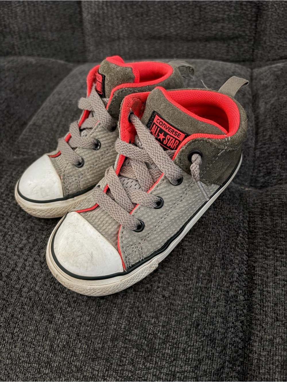 Converse Kids Gray with Red Trim High-Top Sneakers